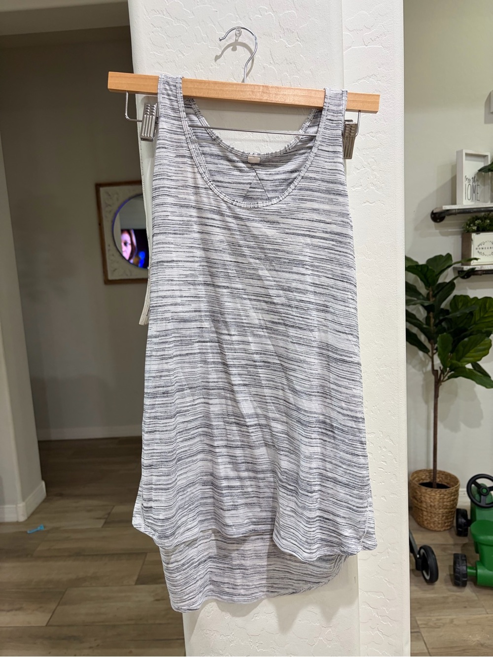 lululemon athletica Gray Striped Scoop Neck Tank